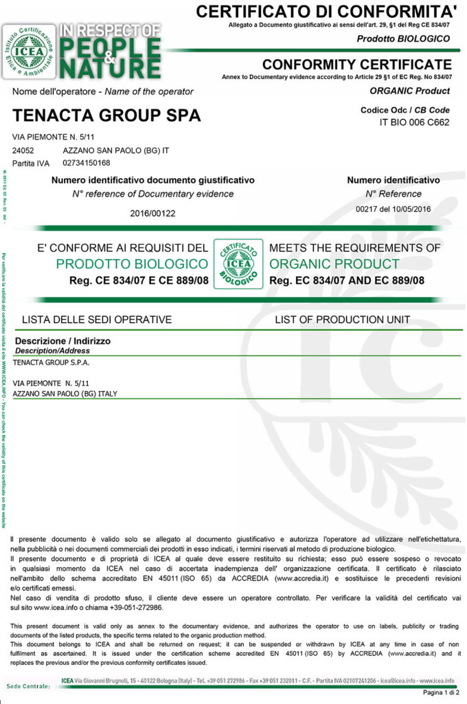 Certificato di Conformita ICEA 1