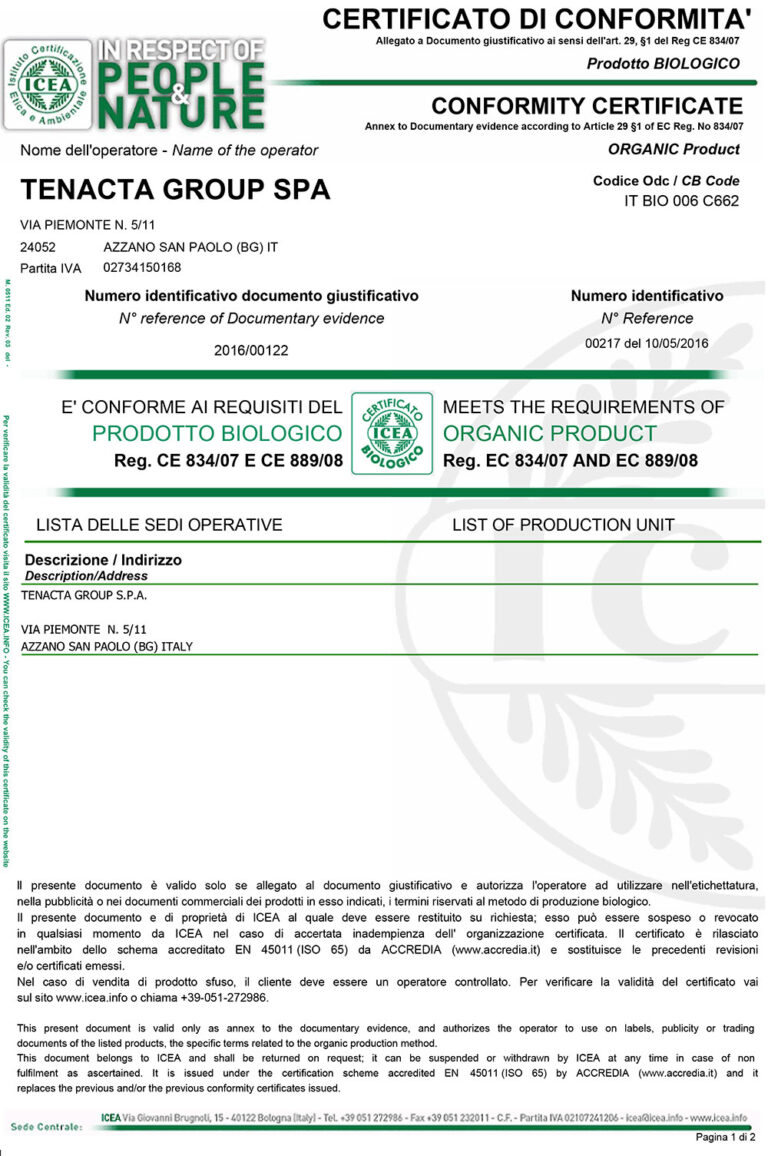 Certificato di Conformita ICEA 1